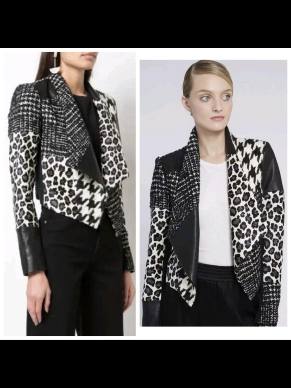 Alice + Olivia Harvey Leather Patchwork Draped Lapel Blazer Size Small $695